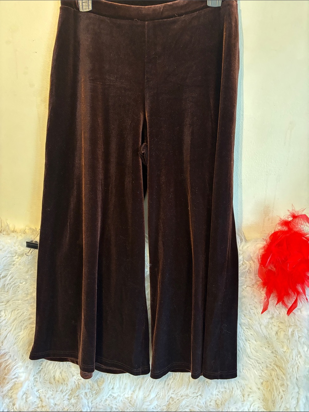 Susan Lawrence Brown Velvet Wide-Leg Pants
